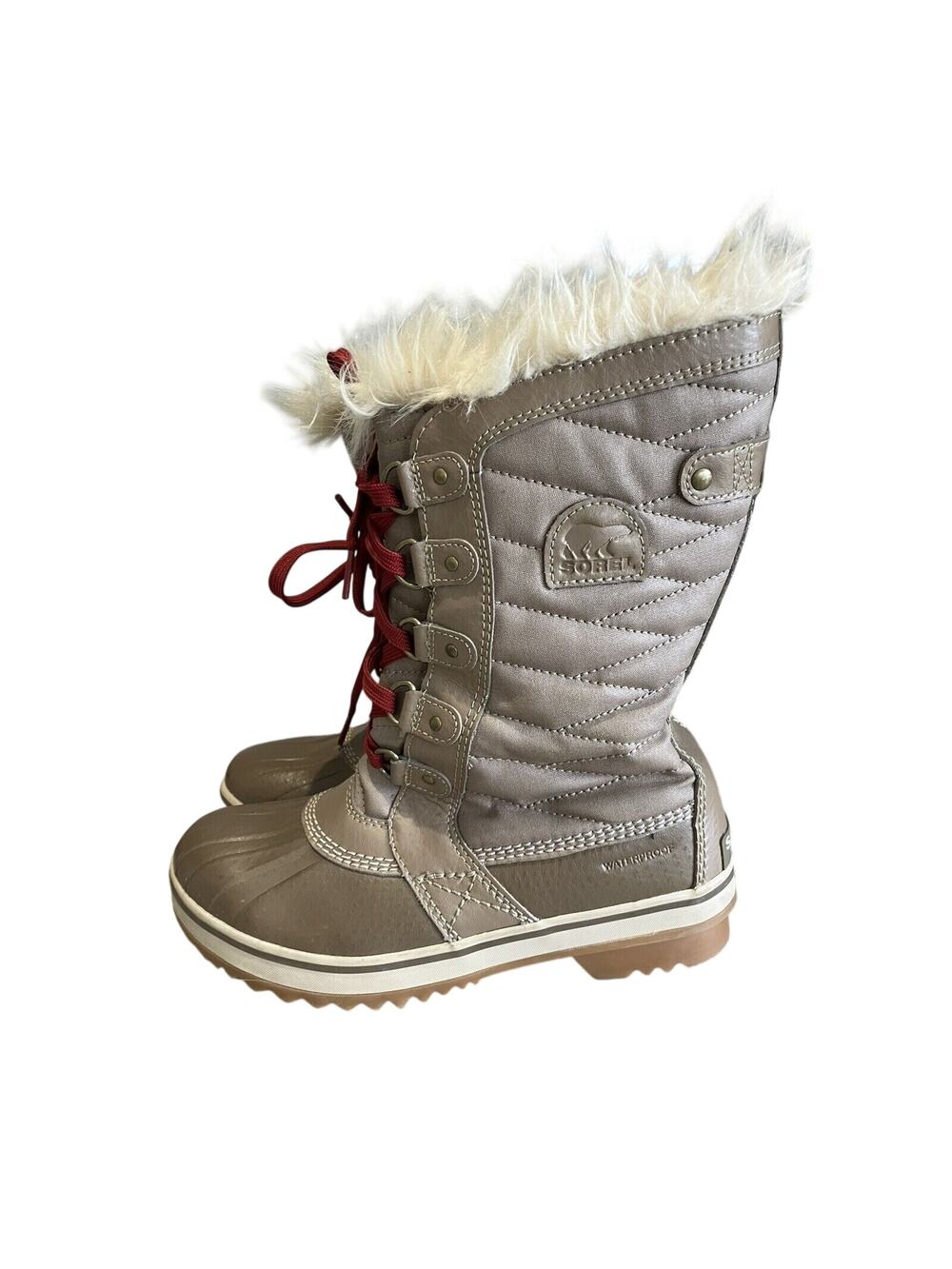 Sorel Tofino II Boots Women’s 6 Taupe Waterproof Winter Faux Fur Cuff